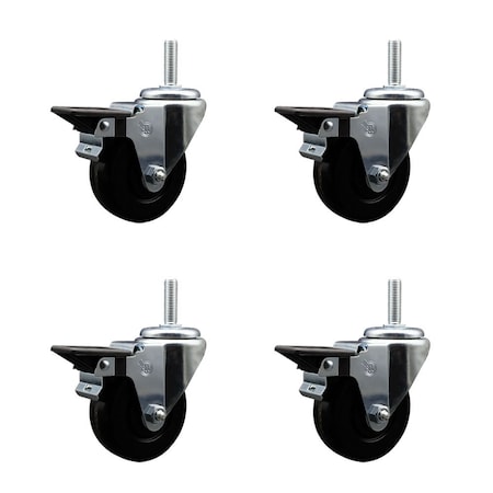 Service Caster 35 Inch Phenolic Wheel Swivel 34 Inch Threaded Stem Caster Set with Brake SCC SCC-TS20S3514-PHR-PLB-34212-4